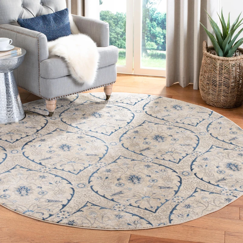 Safavieh Traditional Indoor Woven Round Area Rug, Brentwood Collection, BNT860, in Light Grey / Blue, 201 X 201 cm for Living Room, Bedroom or Any Indoor Space