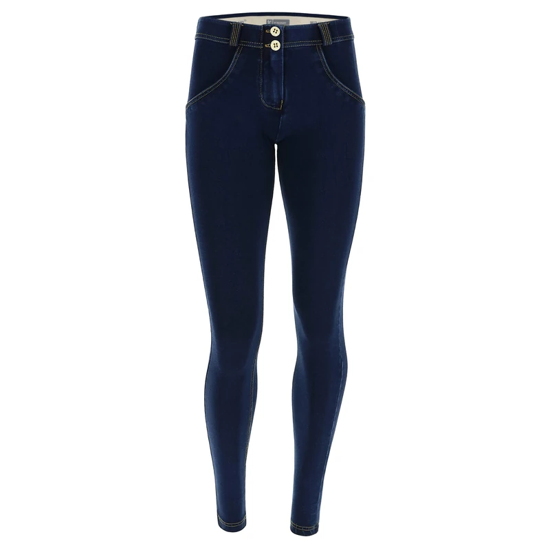 Freddy WR.UP® Regular-Rise Super Skinny Trousers in Dark Jersey Denim - Dark Jeans-Yellow Seam - XXS - Image 1