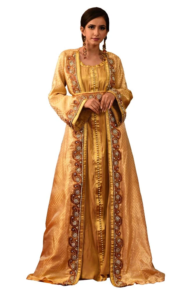 Kolkozy Fashion Women's Hand Made Morrocon Style Kaftan Biskit Size M Yellow