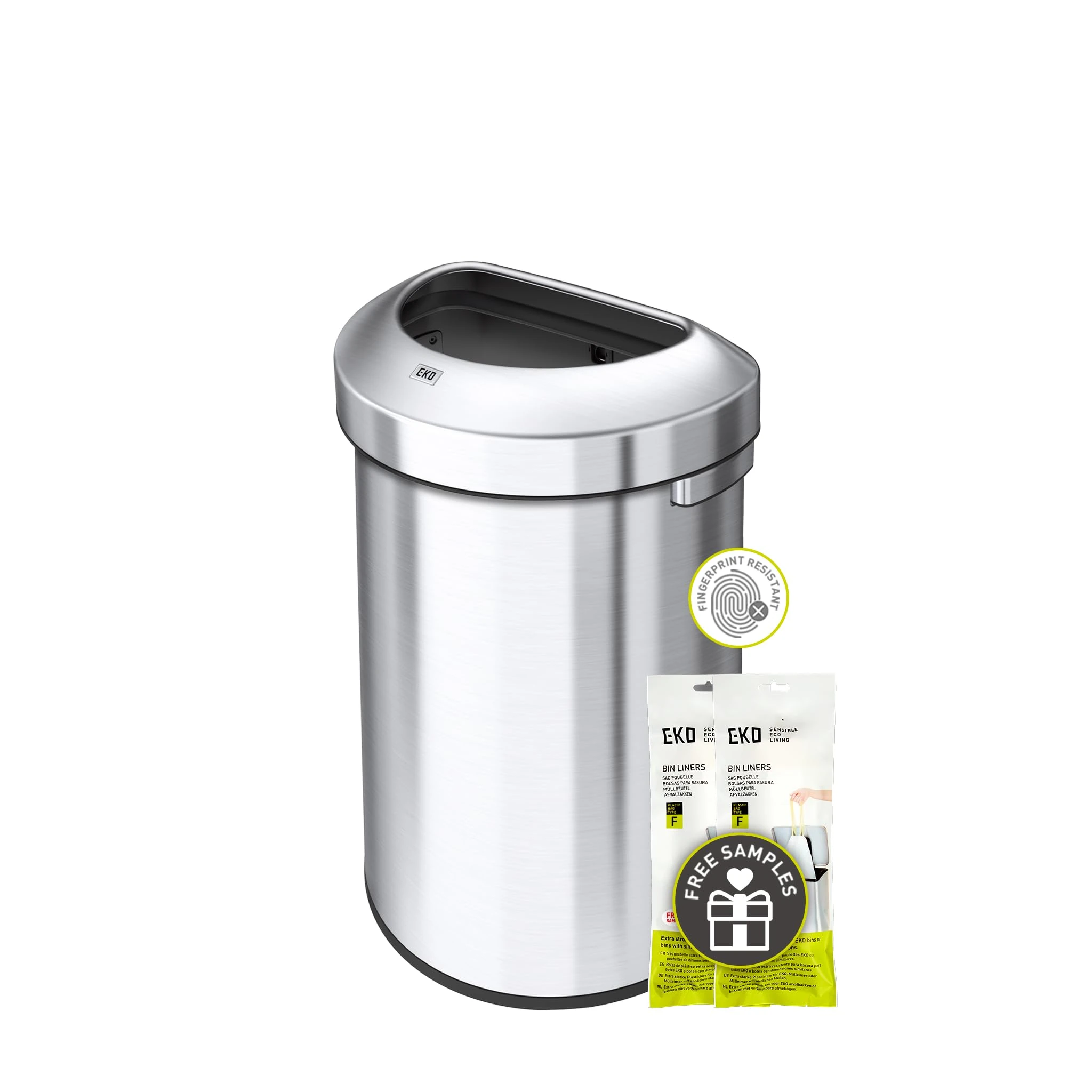 EKO Urban 60L Semi-Round Open Top Rubbish Bin – Stainless Steel Large Capacity Half-Round Commercial Waste Bin for Office, Kitchen, Indoor or Outdoor Use, Brushed Metal for Restaurant or Washroom