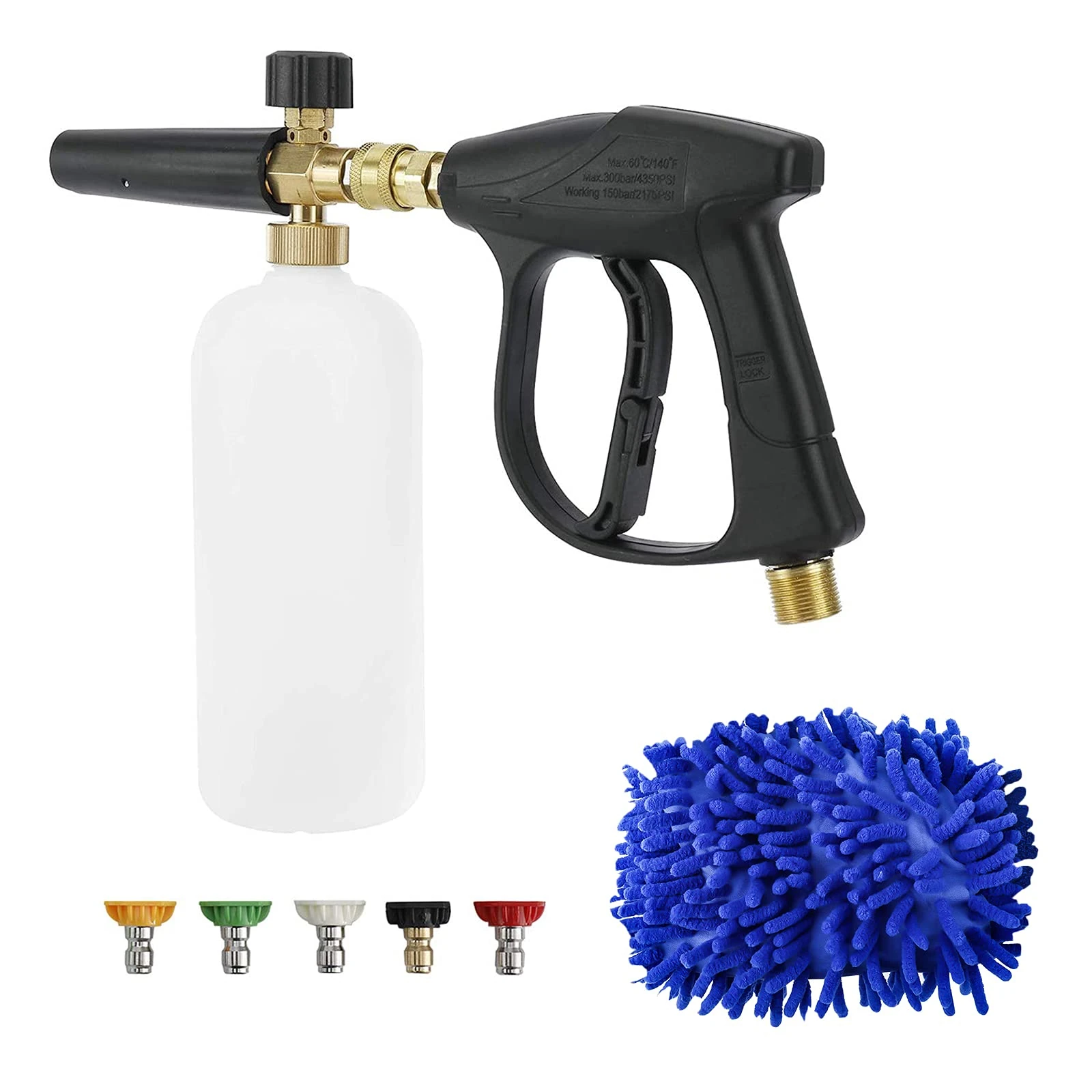 FreeTec Snow Foam Gun Pressure Washer for Car Washing - Snow Foam Cannon with Adjustable Pressure and 5 Nozzle Tips