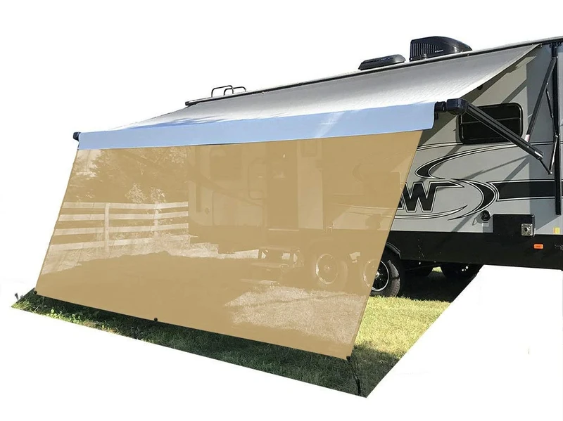 Tentproinc RV Awning Sun Shade Screen 8' X 12' 3'' - Beige Mesh Sunshade UV Blocker Complete Kits Motorhome Camping Trailer Awning Shade Screen Canopy Shelter - 3 Year Warranty