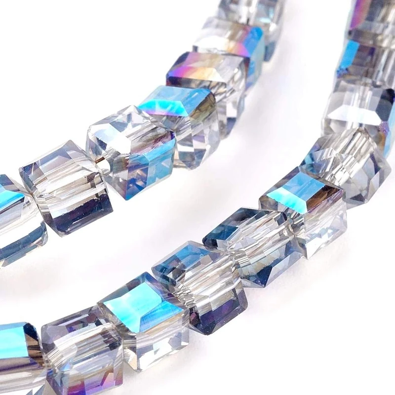 Blue/Grey AB Glass Cube Beads 4mm Strand for Jewellery Making, Home Decor & Crafts (99+ Pieces)