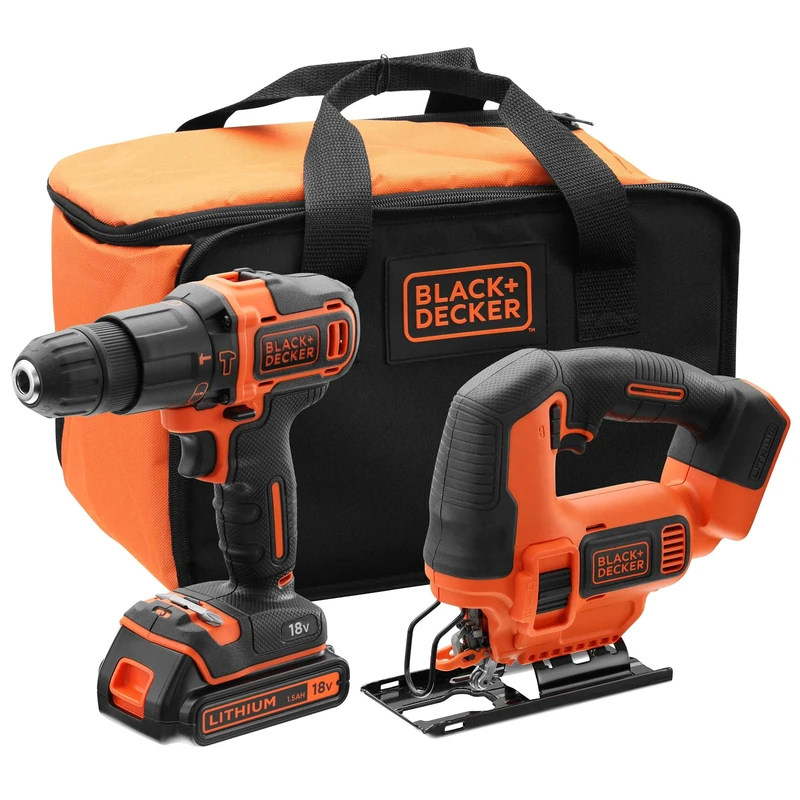 Black & Decker BCK22S1S 18V 1,5Ah Li-Ion Akku Set Bohrmaschine-Bohrschrauber + Jig und tasche, 18 V