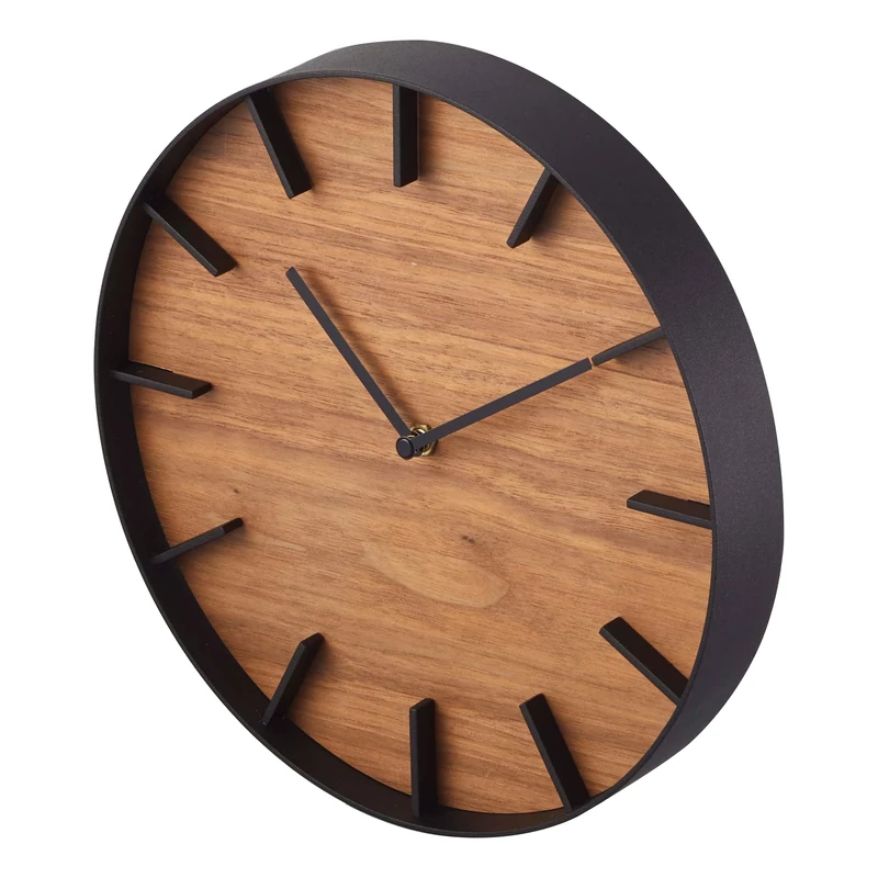 Yamazaki 4108 RIN Wall Clock, black, Steel/Plywood, Minimalist, 26.5 x 4.2 x 26.5 cm