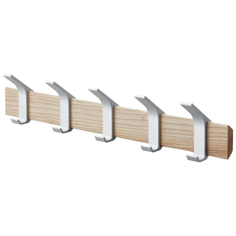Yamazaki 4116 RIN Wall Coat Rack, Beige, Wood/Aluminum, Minimalist, 50 x 6.5 x 10 cm