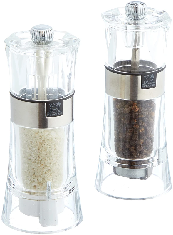 PEUGEOT - 2 in 1 Olso 14 cm Pepper Mill + Wet Salt Mill - Black Pepper Included - Made with PEFC Certified Wood, Stainless Steel and Acrylic - Made in France - Graphite Colour