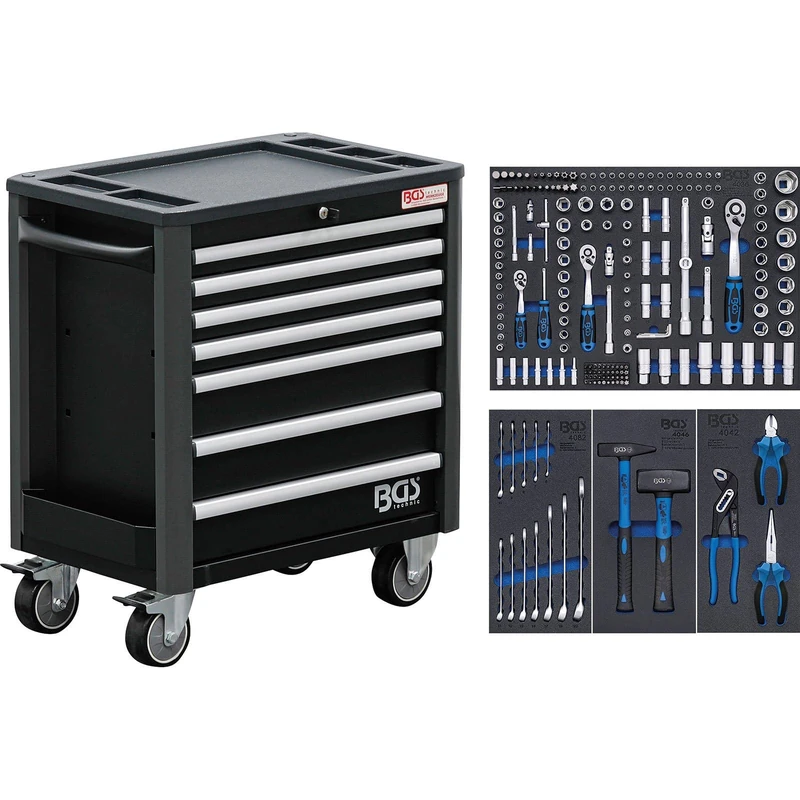 BGS 4140 | Workshop Trolley | 7 Drawers | extra low total Height | with 209 Tools