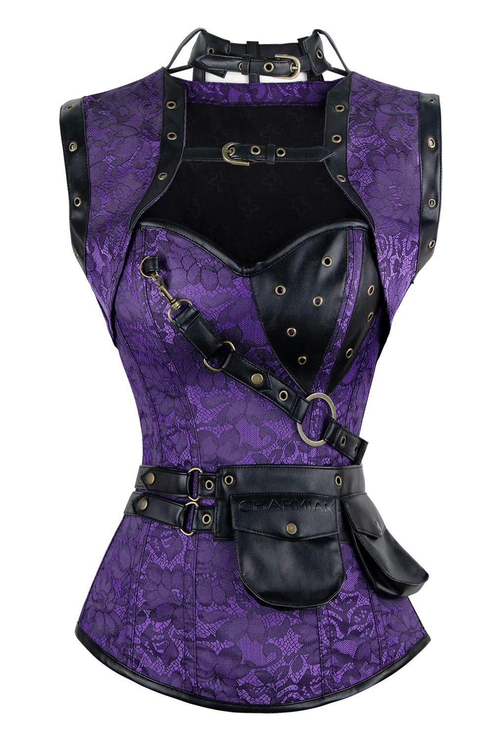 Charmian Women's Steampunk Goth Retro Spiral Steel Boned Jacket Corset with Belt Purple 3X-Large