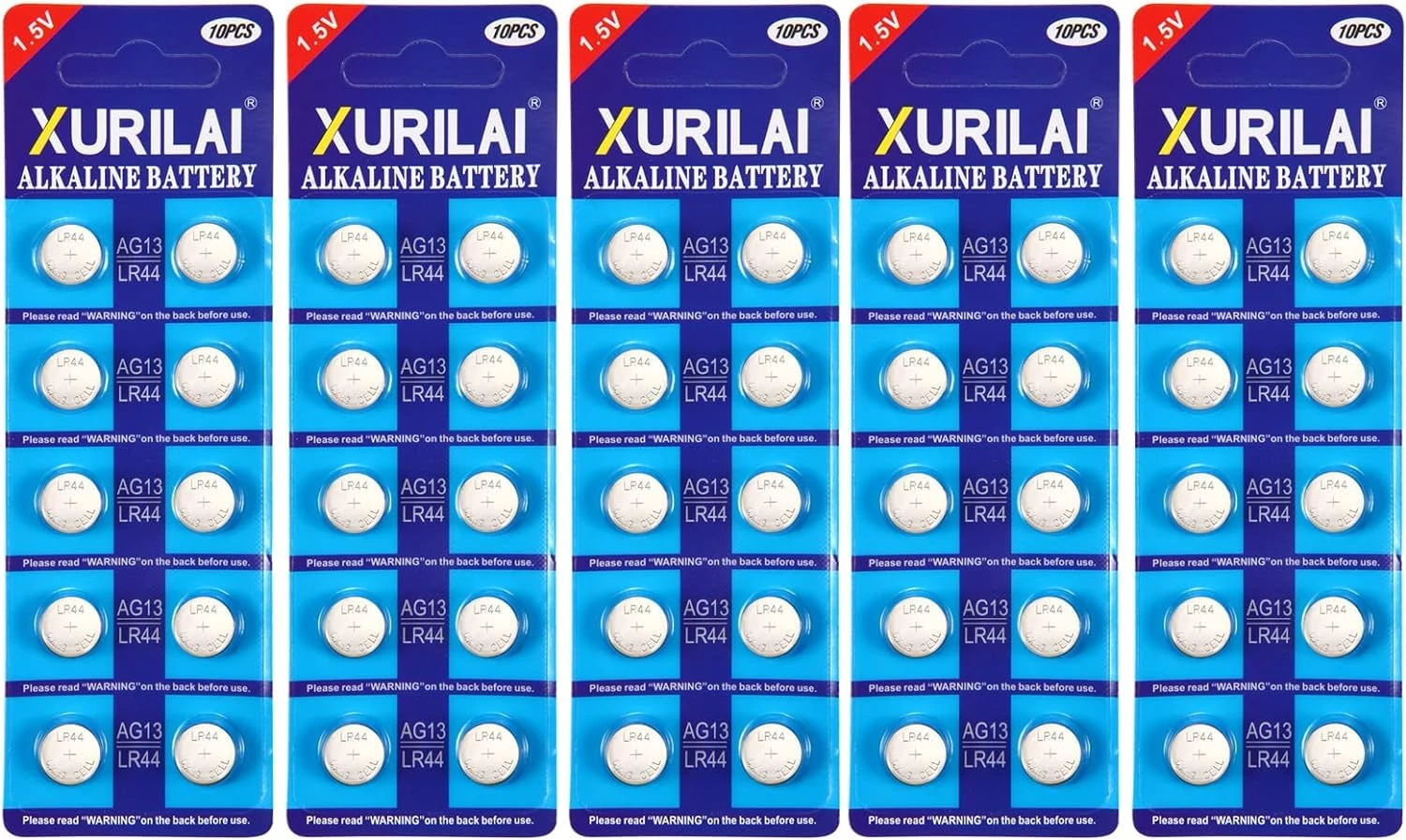 XURILAI AG13 Alkaline 1.5V Button Coin Cell Batteries LR44 Battery UK, Long Lasting Power, Mercury-Free for Small Electronics, Watch, Calculators, Toys(50pcs)