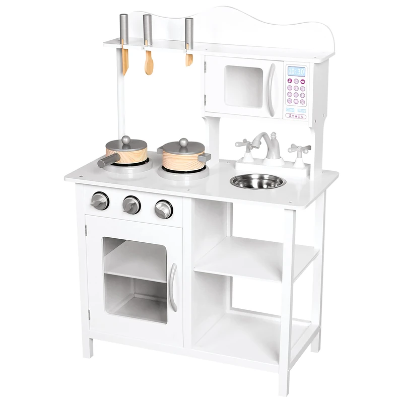 Bino 83726 Kids Kitchenette, White Wooden Toy Kitchen with Toy Cooker, Sink, Oven And Accessories For Pretend Play. Size: 60 x 86 x 30 cm., 83726