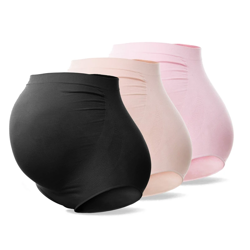 SUNNYBUY Women's Maternity High Waist Underwear Pregnancy Seamless Soft Hipster Panties Over Bump (BlackSkinPink 3-L)