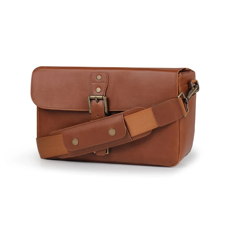 MegaGear MG1525 Leather Camera Messenger Bag for Mirrorless, Instant and DSLR Cameras - Light Brown