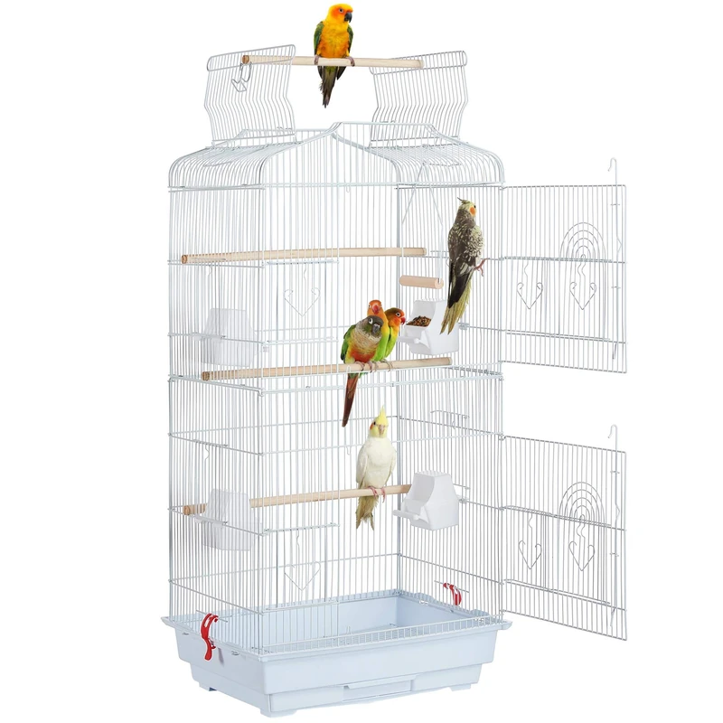 Yaheetech Metal Bird Cage Parrot Cage for Budgie/Lovebird/Cockatiel/Canary with Open Play Top 104cm White