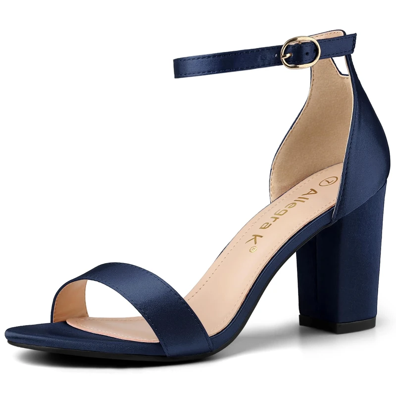 Allegra K Women's Satin Ankle Strap Chunky Heels Sandals Blue 5 UK/Label Size 7 US