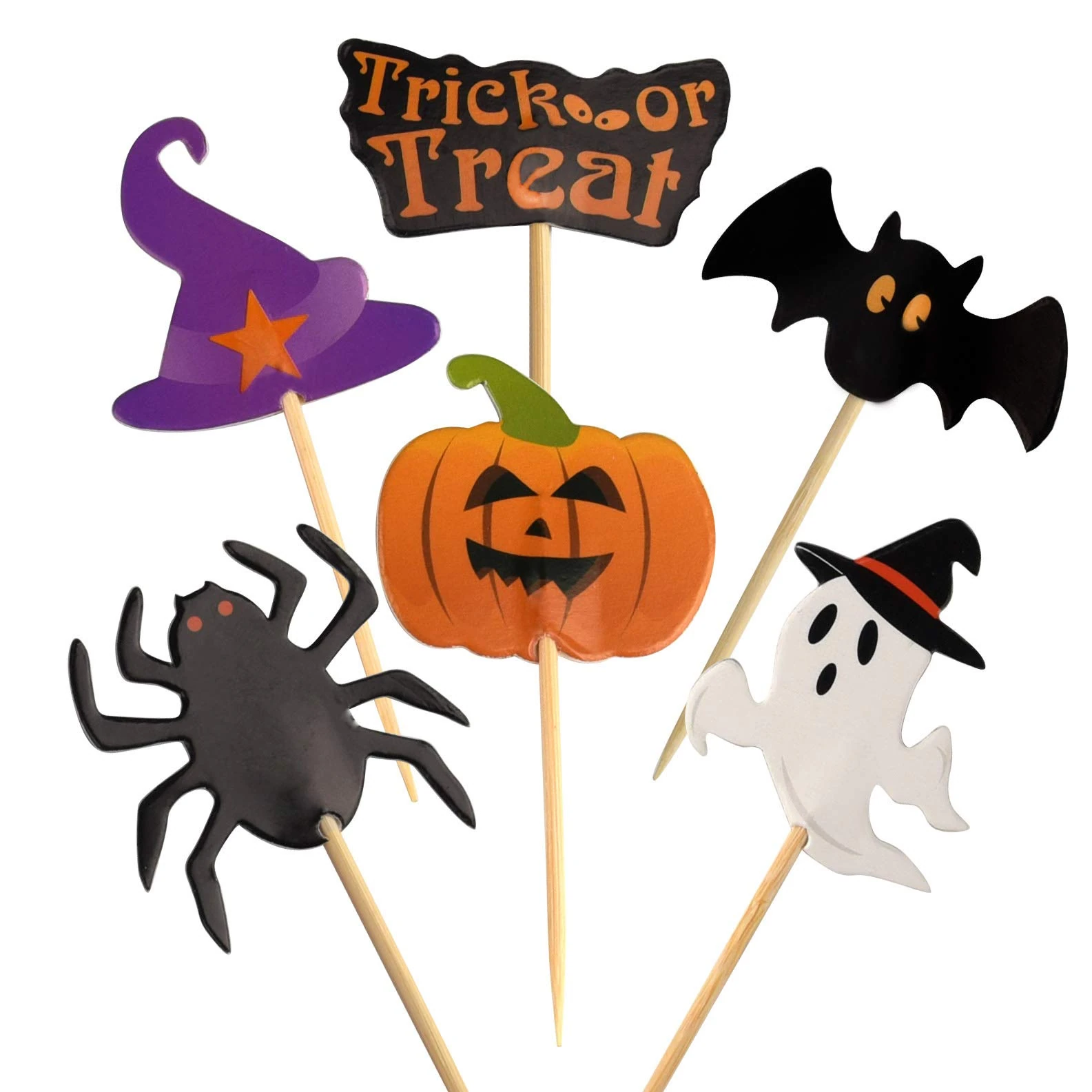 FEPITO 60-Piece Halloween Cupcake Toppers - Toothpick Flags for Cake, Food, Cheese Plates & Appetizers