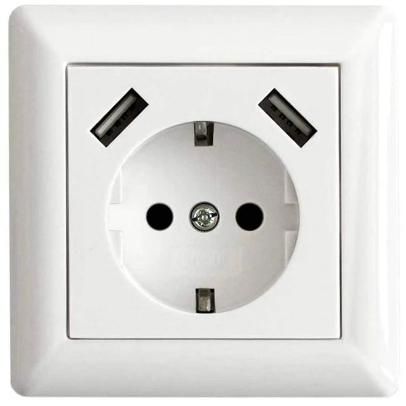 LEDmaxx 106648 1-Way Flush-Mounted Socket with USB, Raised Touch Protection, White