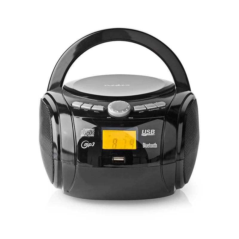 NEDIS SPBB100BK CD Player Boombox | Battery Powered/Mains Powered | Stereo | 9 W | Bluetooth | FM | USB playback | Carrying handle | Black