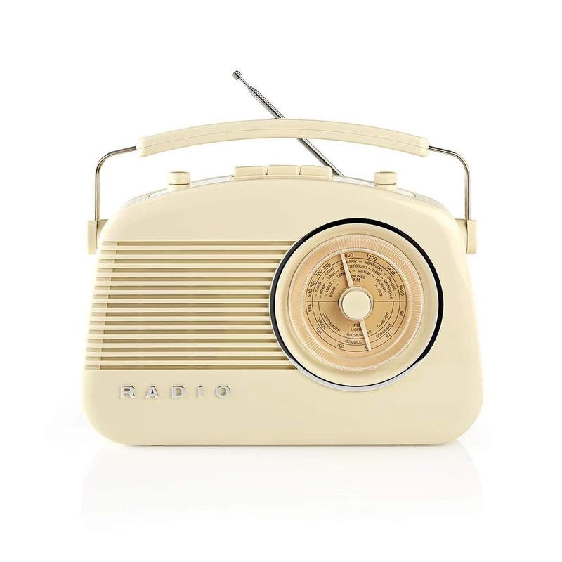 NEDIS RDFM5000BG FM Radio | Table Design | AM/FM | Battery Powered/Mains Powered | Analogue | 4.5 W | Headphone output | Carrying handle | Ivory