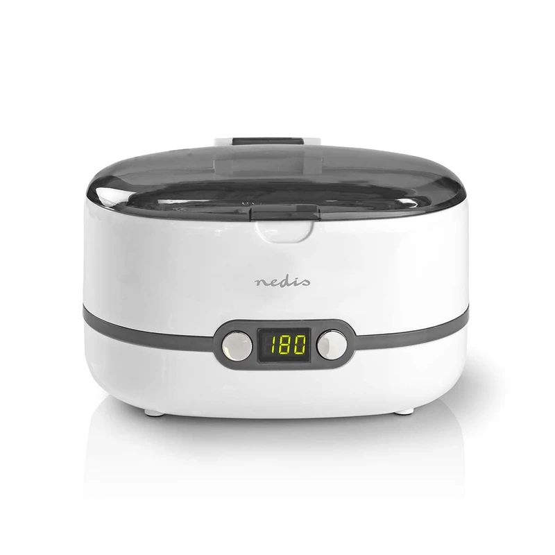 Nedis Digital Ultrasonic Jewellery Cleaner, 43 kHz Sonic Cleaning, 600 ml Tank, 3 Modes Including Defoaming, LED Timer, Plug & Play – White