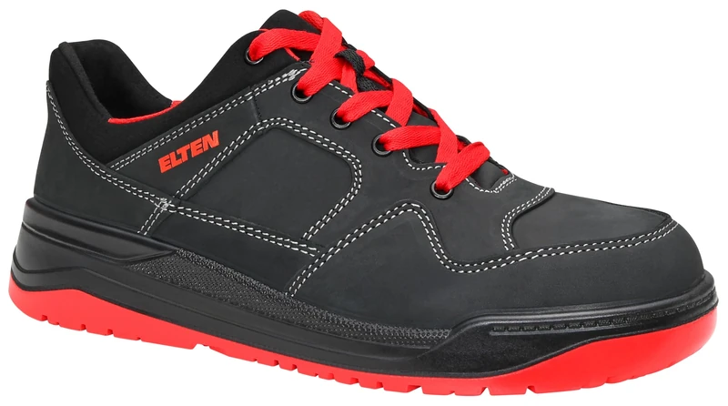 ELTEN MAVERICK Black-Red Low ESD S3 Men's Safety Shoes, Sporty Trainers, Lightweight, Black/Red, Steel Toe Cap - Size 40 / UK 7