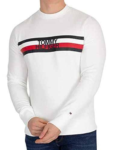 Tommy Hilfiger Men's Logo Sweatshirt Sweatshirt, White (Bright 100), X-Large