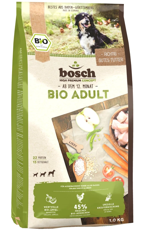 bosch Pet Food HPC Bio Adult Chicken and Apple Dry Dog Food from certified organic cultivation, 12.50 kg