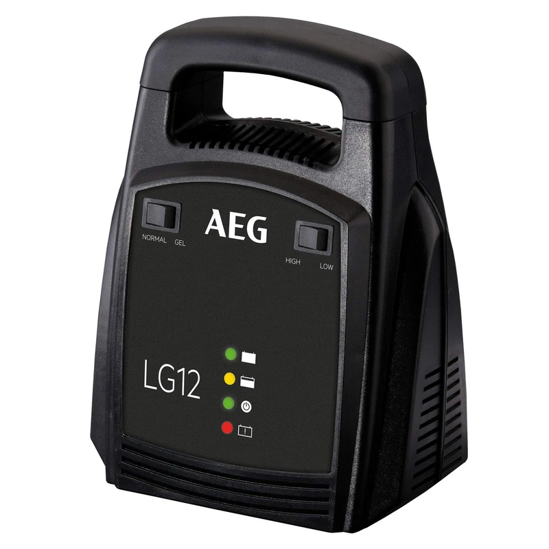 AEG Automotive 10274 Car Battery Charger LG 12, 12 Volt/12 Amp, with LED Display, Protection-Insulated Battery Terminals, Black