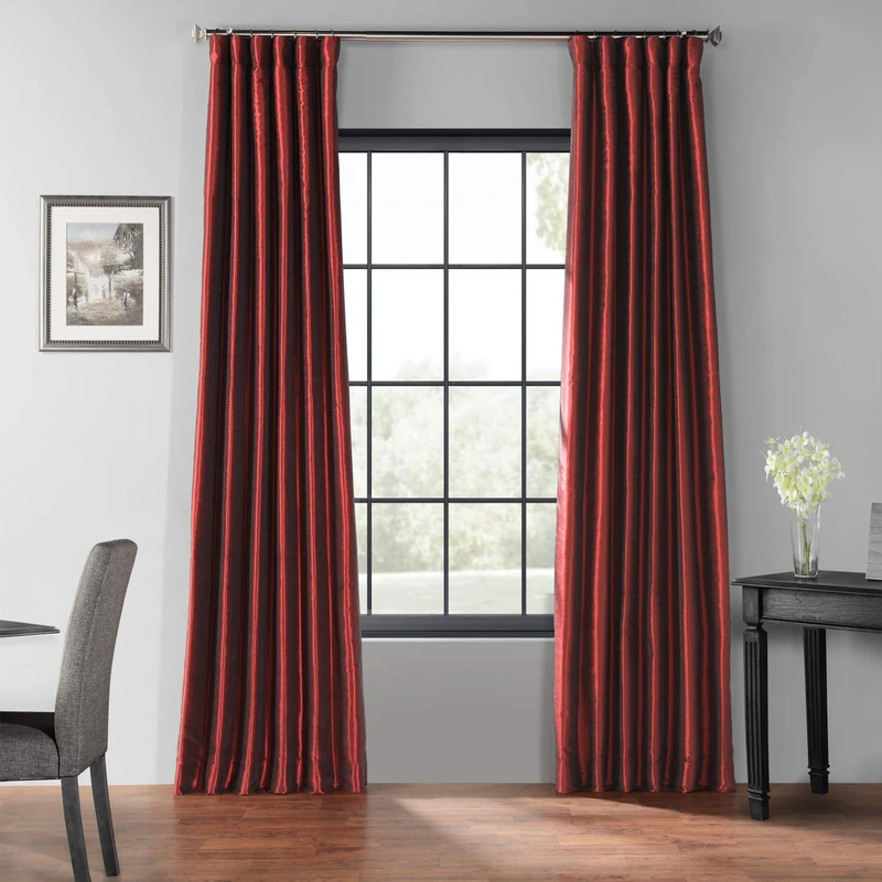 HPD Half Price Drapes Faux Silk Blackout Curtains 96 Inches Long for Bedroom & Living Room Vintage Textured Blackout Curtain (1 Panel), 50W x 96L, Ruby