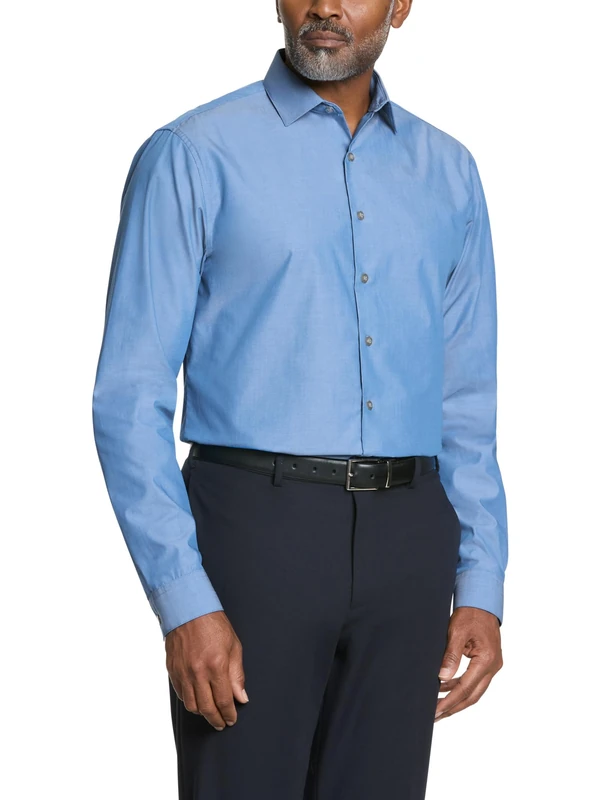 Kenneth Cole Men's Slim Fit Solid Spread Collar Dress Shirt, Hazy Blue, 16"-16.5" Neck 32"-33" Sleeve