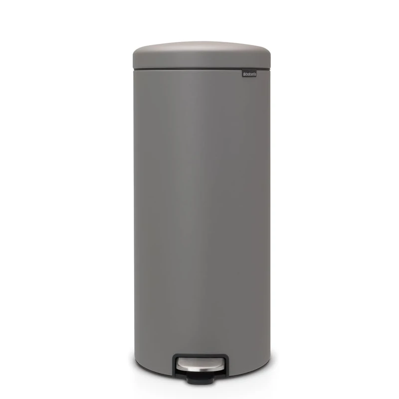 Brabantia NewIcon Pedal Bin 30 L (Mineral Concrete Grey) Soft-Closure Kitchen Rubbish Bin with Removable Inner Bucket + Free Bin Bags