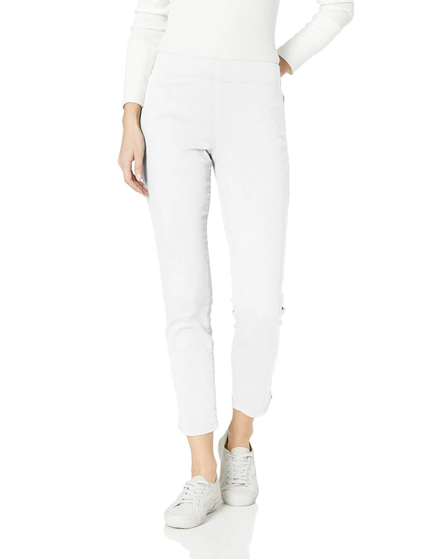 NYDJ Women's Pull ON Skinny Ankle Jean with Side Slit, Optic White, 12 26