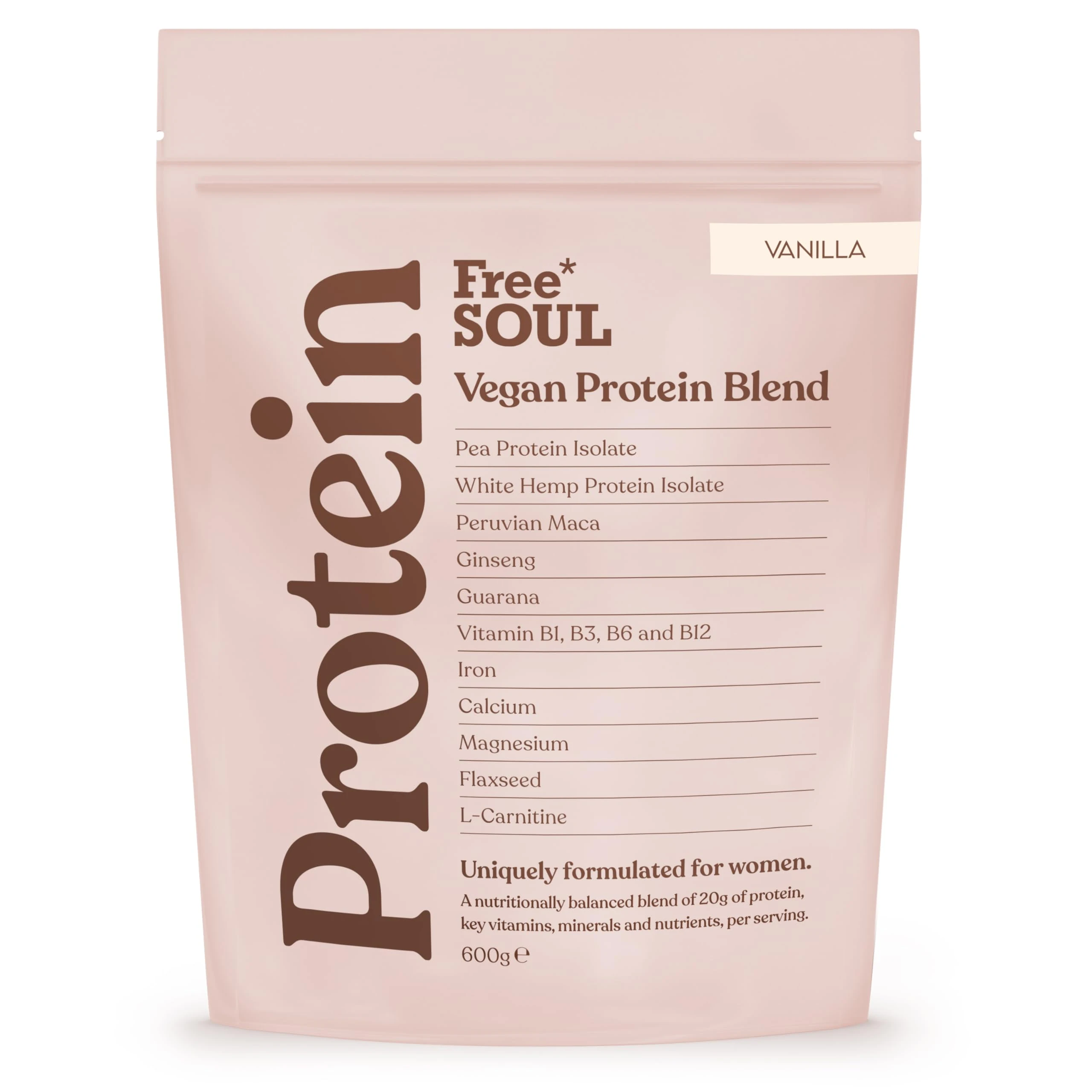 Free Soul Vegan Protein Powder | Formulated for Women | 600g | 20g Protein with Added Nutrients | Gluten & Soy Free Plant-Based Nutrition Shake | Pea & Hemp Isolate Protein | Vanilla Flavour