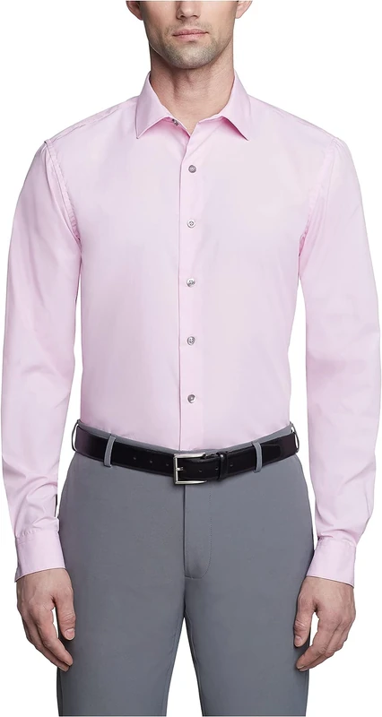 Kenneth Cole Men's Dress Shirt Slim Fit Solid, Pink, 16"-16.5" Neck 34"-35" Sleeve