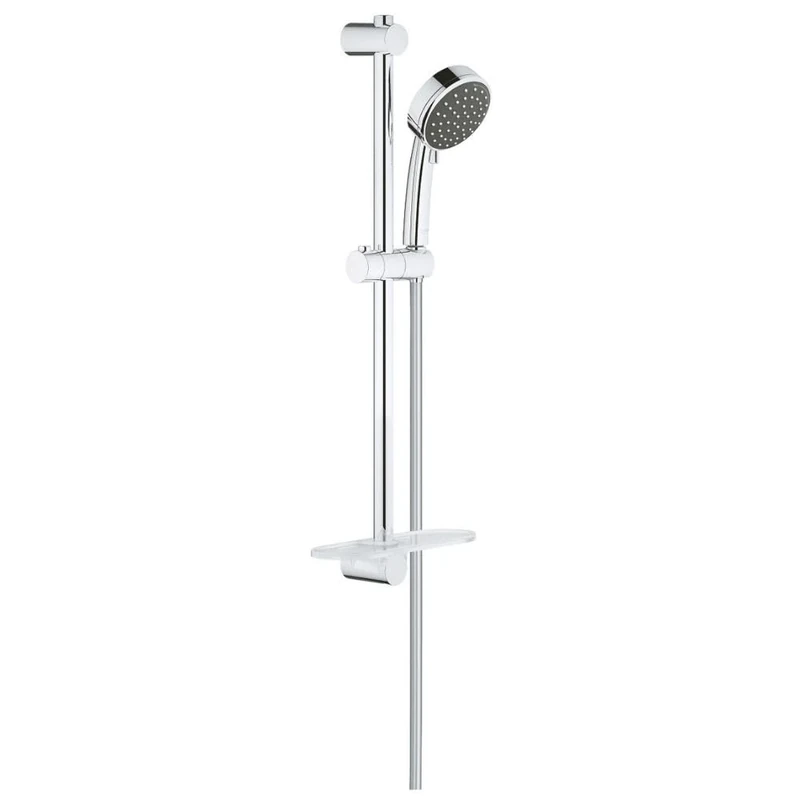 GROHE Vitalio Comfort 100 - Shower Bar Rail Set with Soap Tray (2 Spray Hand Shower 10 cm with Water Saving Technology and Anti-Limescale System, Shower Rail 60 cm, Hose 1.75 m), Chrome, 26398000