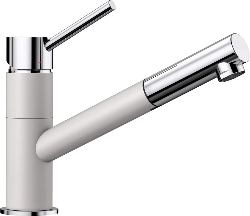 BLANCO KANO-S – Two-coloured Single-lever Kitchen Mixer Tap – with Pull-out Spray – Chrome / SILGRANIT White – 525040
