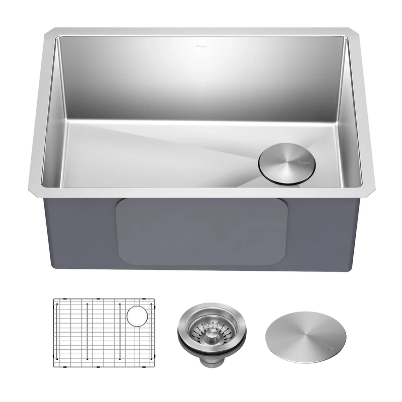 Kraus KHU111-25 Standart PRO 16 Gauge Undermount Single Bowl Stainless Steel Kitchen Sink, 25 Inch