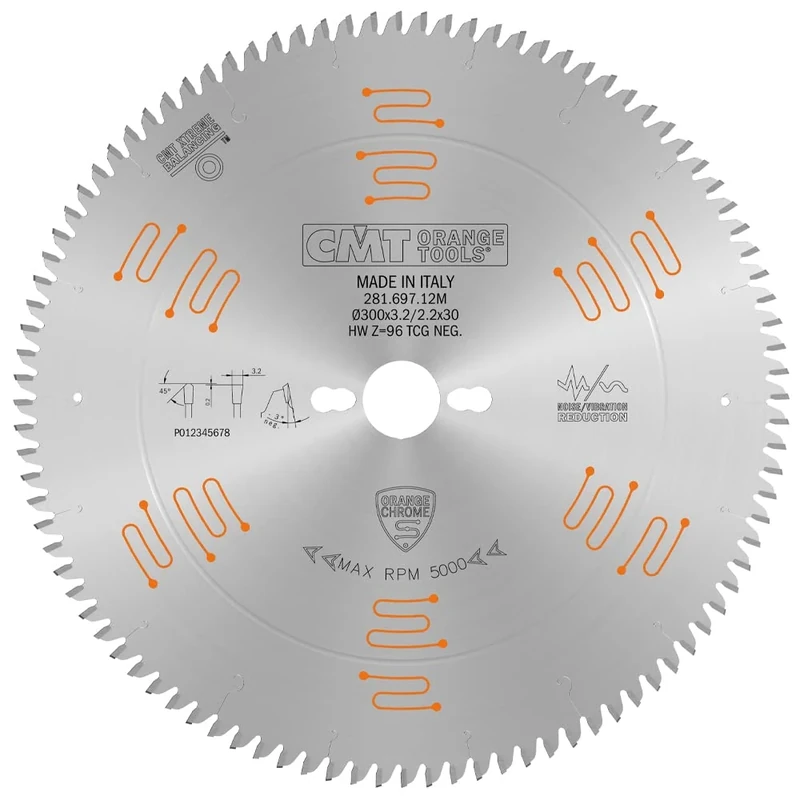 CMT CMT-281.697.12M - CIRCULAR SAW BLADE CHROME HW 300X3.2/2.2X30 Z96 TCG-3°NEG