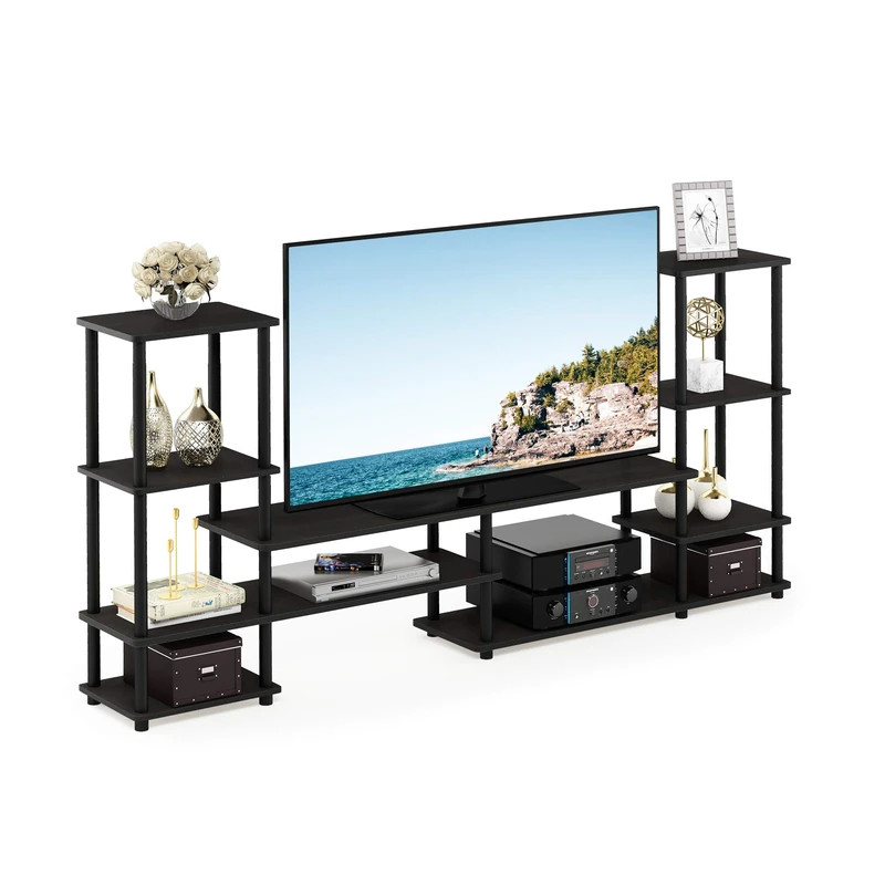 Furinno TURN-N-TUBE TV Stand, Grand Entertainment Center with Open Shelves Storage, TV Console for TV up to 48 Inch, for Living Room, Bedroom, Espresso