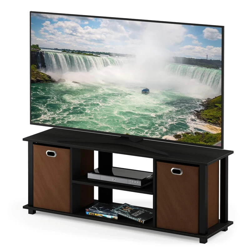 Furinno ECON TV Stand, Entertainment Center, TV Console for TV up to 46 Inch with Storage Bins, for Living Room, Bedroom, Americano