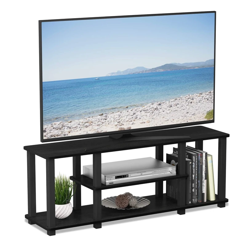 Furinno TURN-S-TUBE TV Stand, 3-Tier No Tools 3D Entertainment Center, TV Console for TV up to 50 Inch, with Square Tube, for Living Room, Bedroom, Americano