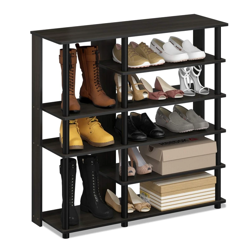 Furinno TURN-N-TUBE Shoe Rack, 5-Tier Shoe Organizer, Shoe Storage Shelf with Multi-Level Storage, 11.8 x 35.2 x 36.4, for Closet Entryway, Office, Garage, Espresso/Black