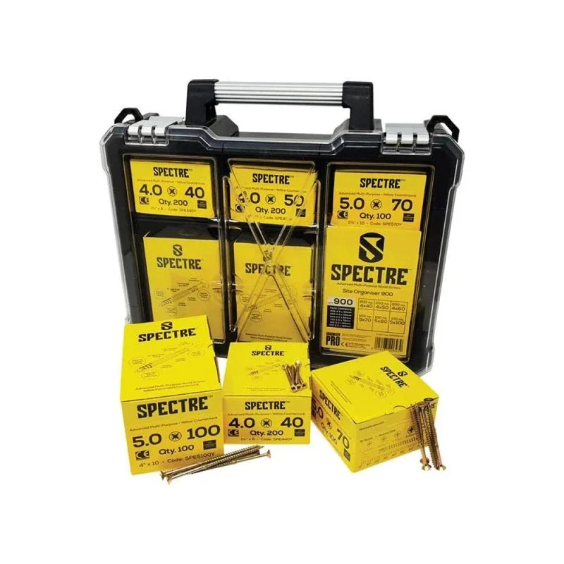 Spectre Advanced Multi-purpose Woodscrews | Assorted Kit | Zinc Yellow Passivated | 900pc
