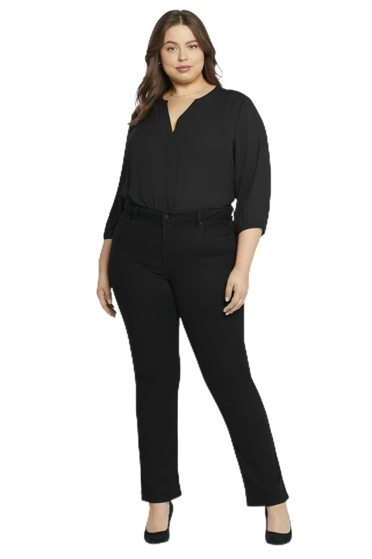 NYDJ Women's Plus Size Marilyn Straight Leg Jeans, Black, 20