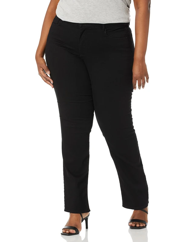 NYDJ Women's Plus Size Marilyn Straight Leg Jeans, Black, 14W
