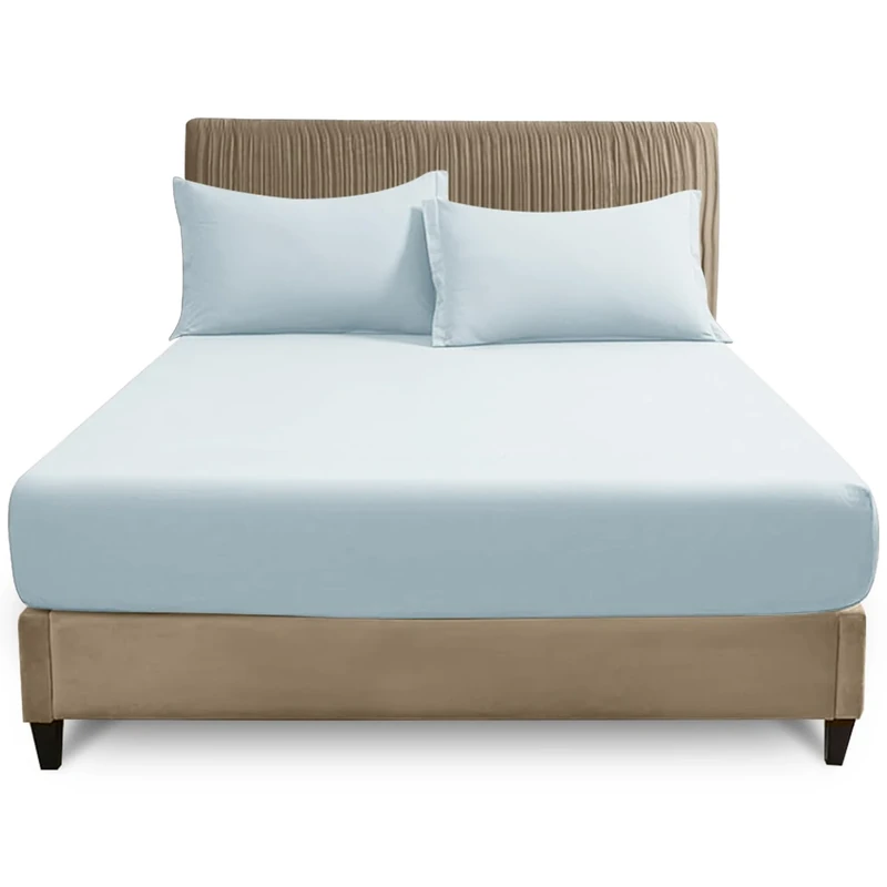 GC GAVENO CAVAILIA Double Fitted Sheet | 25cm Deep Polycotton Bed Sheet (135 x 190 cm) | Soft, Durable & Wrinkle Resistant Easy Care Plain Dyed Bedding | Sky Blue Deep Mattress Bottom Sheet