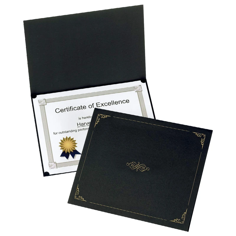Oxford Certificate Holders, Diploma Covers for Letter Size 8.5x11 Certificates, Cardstock, Black, Letter Size, 25 Per Pack (299550) - Image 1