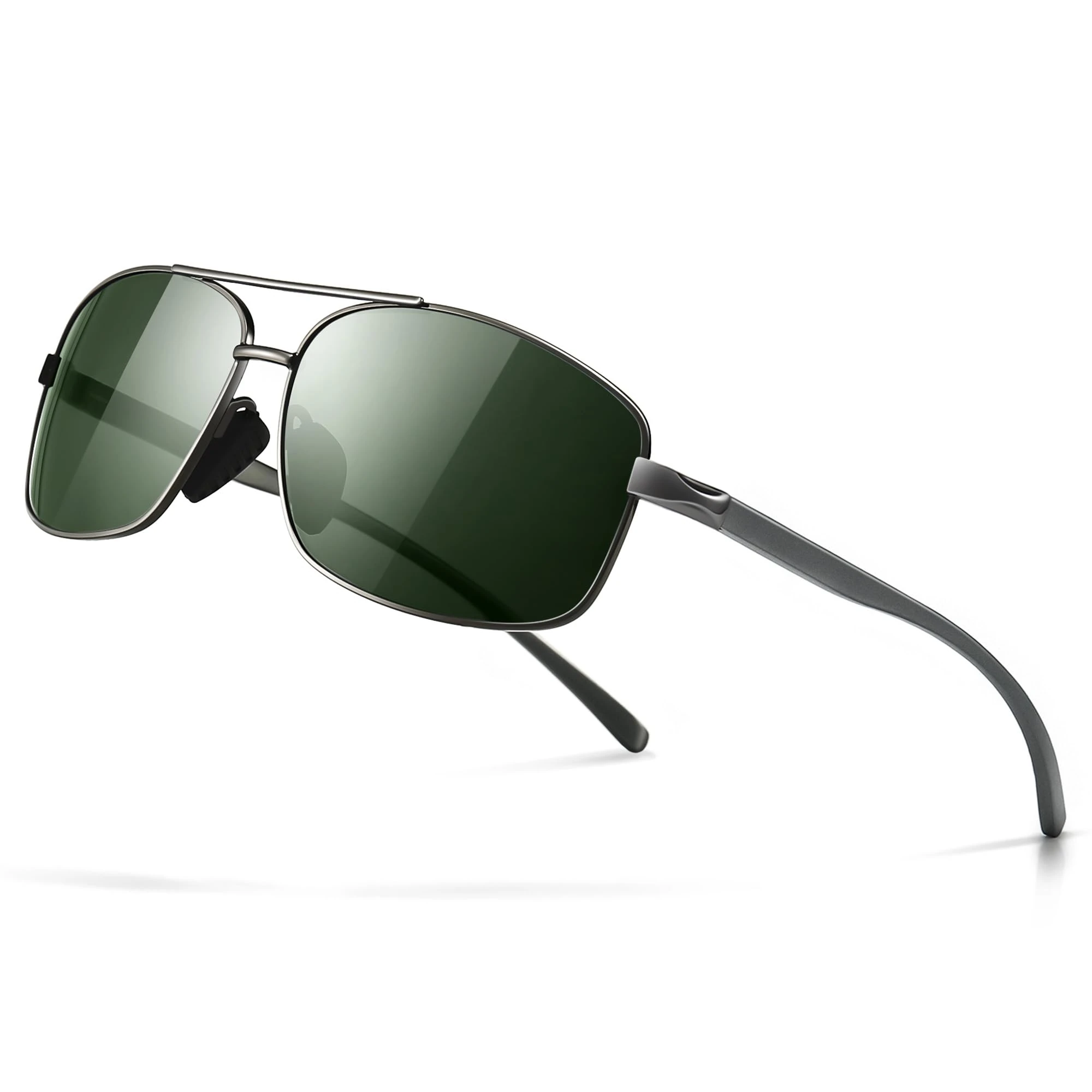 SUNGAIT Lightweight Rectangular Polarized Sunglasses UV400 Protection (Gunmetal Frame Green Lens, 62) 2458 QKMLV UK