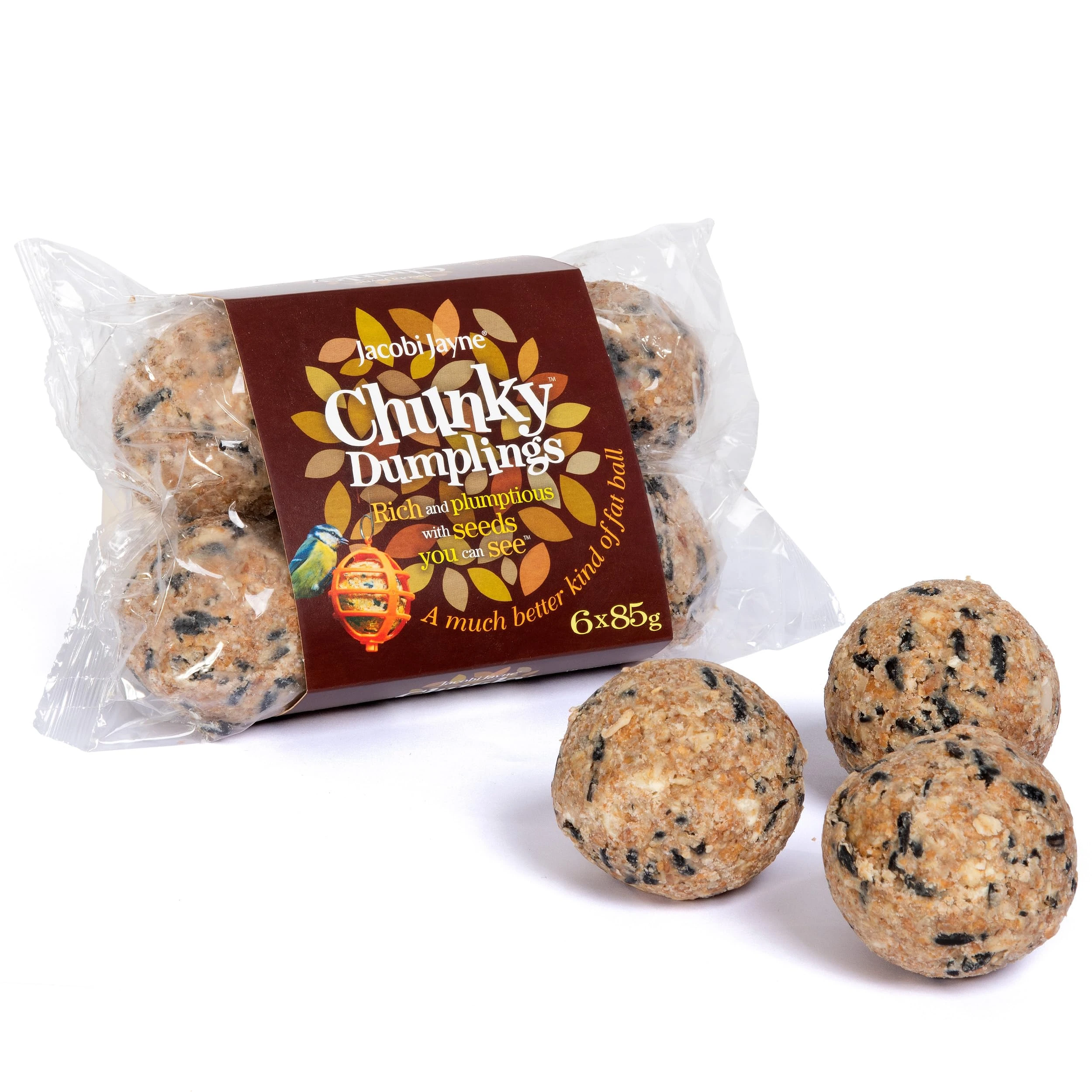 Fat Balls For Wild Birds - Jacobi Jayne® Chunky Dumplings™ Premium Suet Balls - Pack Of 6 x 85g - High Energy Fat Balls Wild Bird Food Feed To Attract Small Wild Birds Year Round