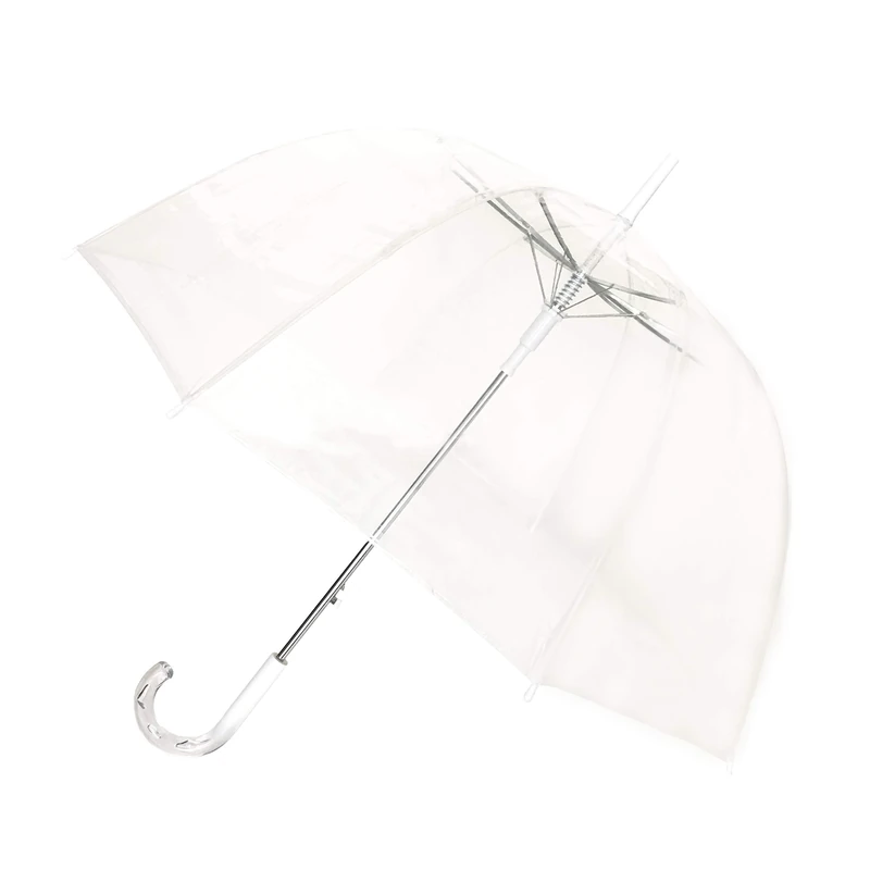 SMATI Lady’s Clear Birdcage Umbrella with white border, Transparent, Windproof; Auto open; Crystal style handle; Dome shape umbrella; Wedding's umbrella